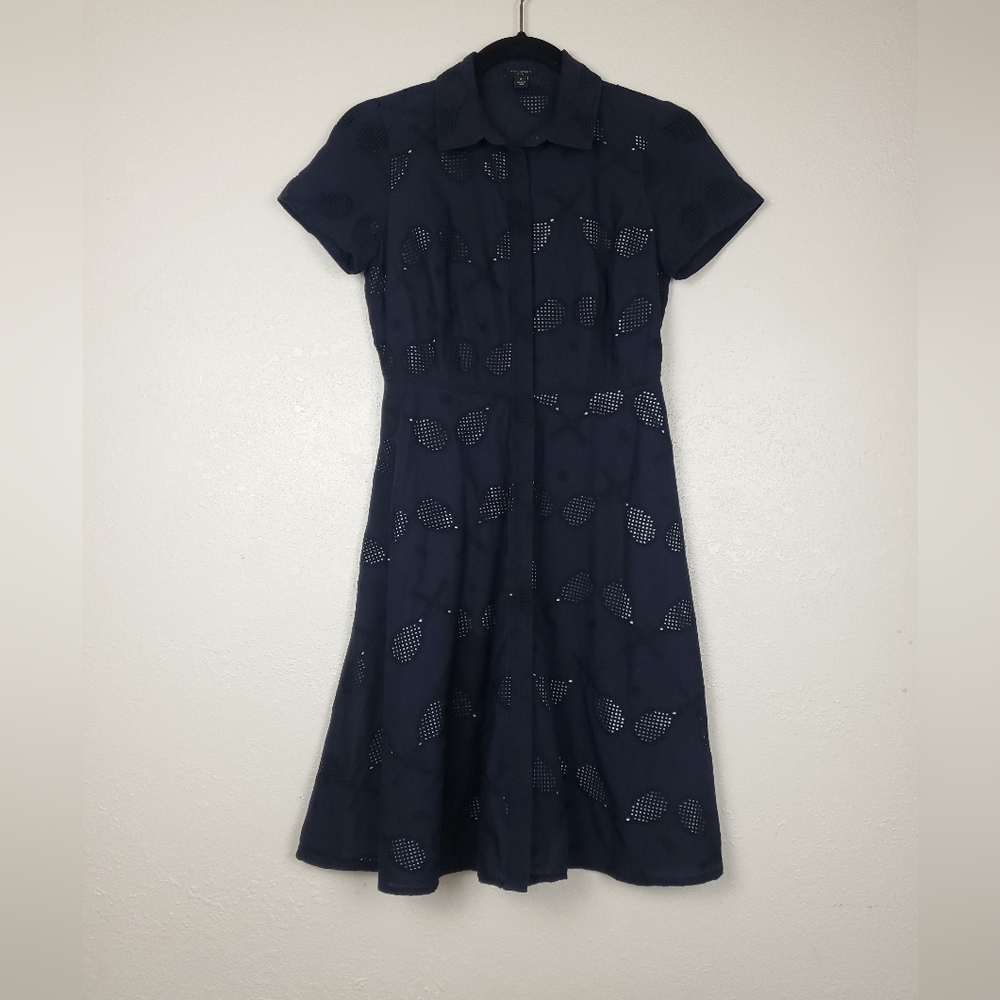 Ann Taylor Summer Preppy Tennis Pickleball Racquet Eyelet Shirt Dress Size 0P